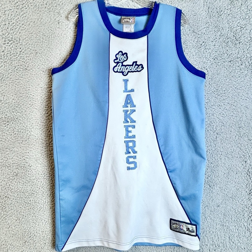 LOS ANGELES LAKERS Men Blue Sewn Hardwood Classics Vintage Basketball Jersey XL